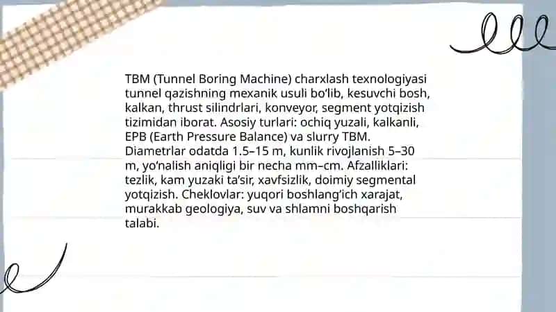 Tunel charxlash usullari 4