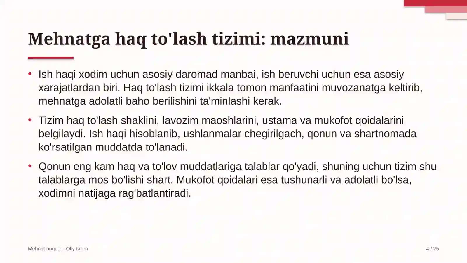 Yo'l xo'jaligida mehnatga haq to'lash tizimi 4