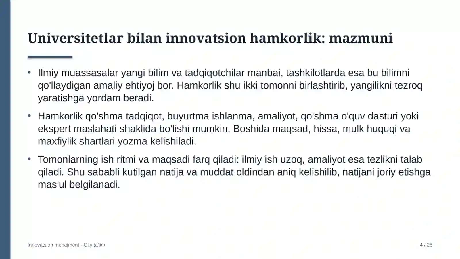 Innovatsion menejment · Oliy ta'l 4