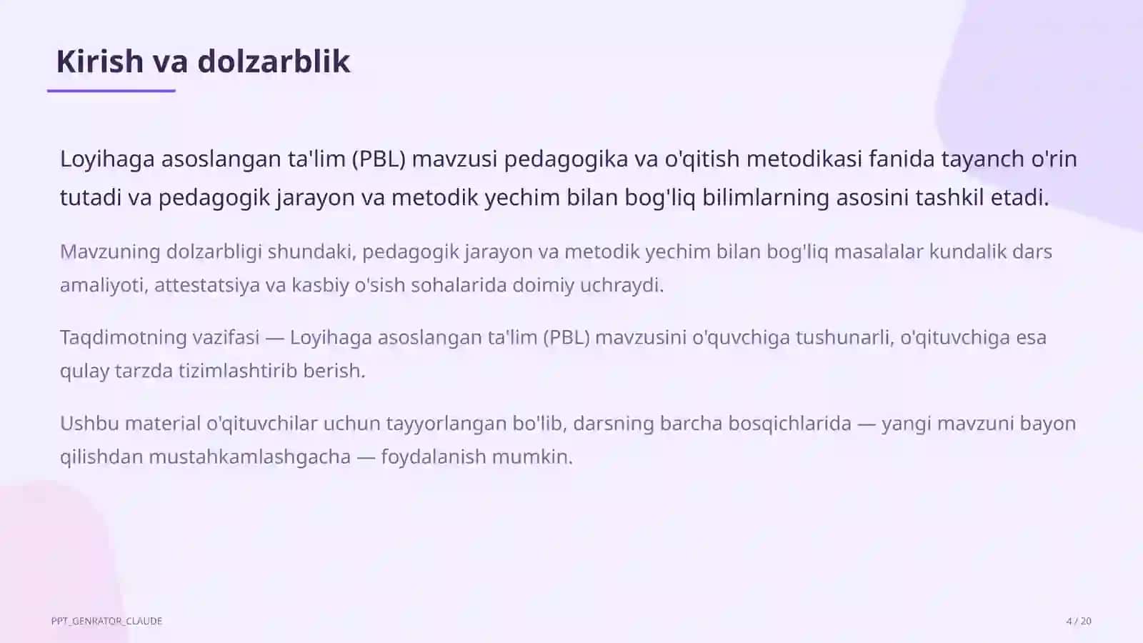 Loyihaga asoslangan ta'lim (PBL) 4