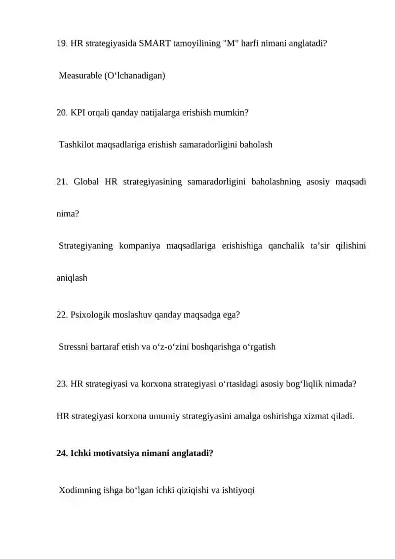 Inson resurslarini boshqarish 150 ta test Javobi bilan yakuniy oraliq 4
