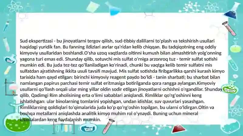 Kriminalistikada kimyoning o’rni 4