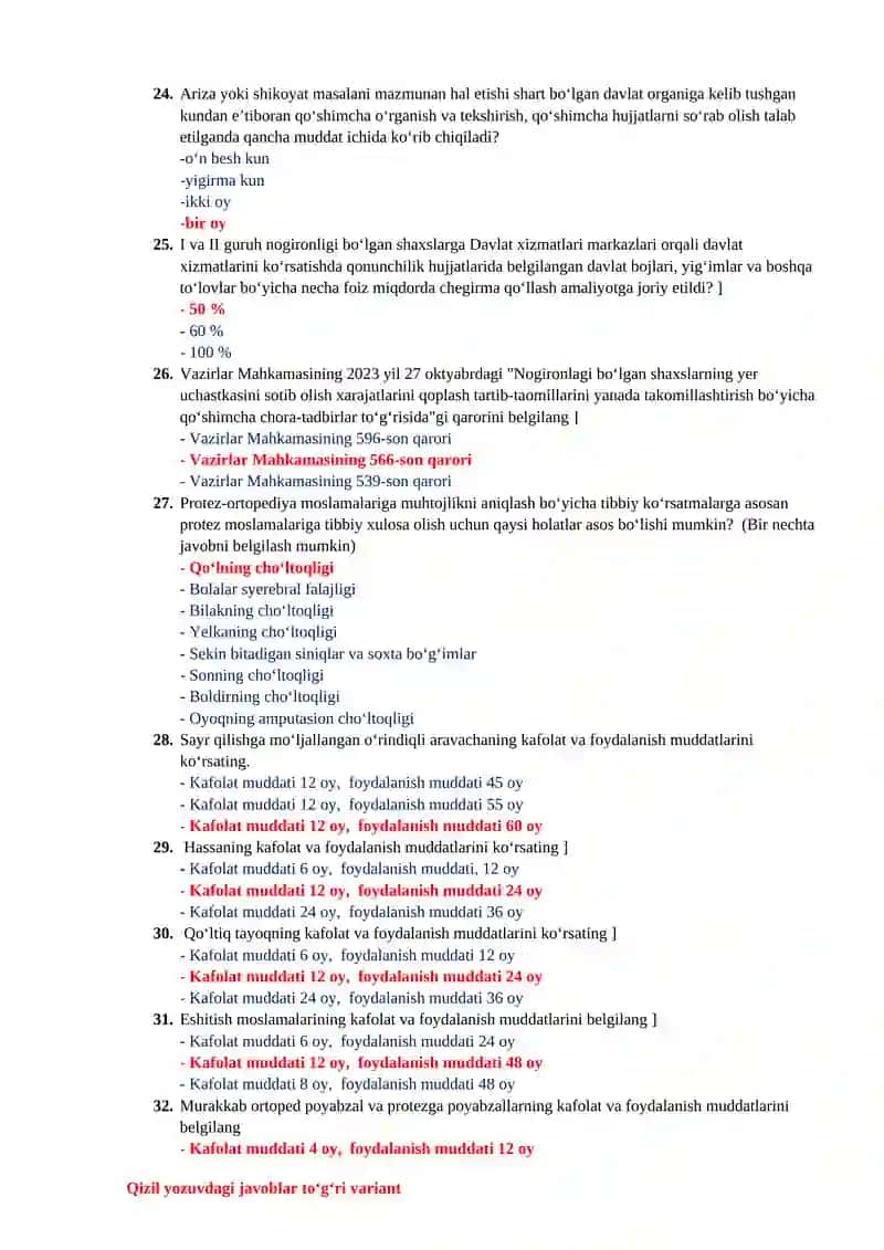 Milliy qonunchilik bo‘yicha test savollari (javoblari bilan) 4