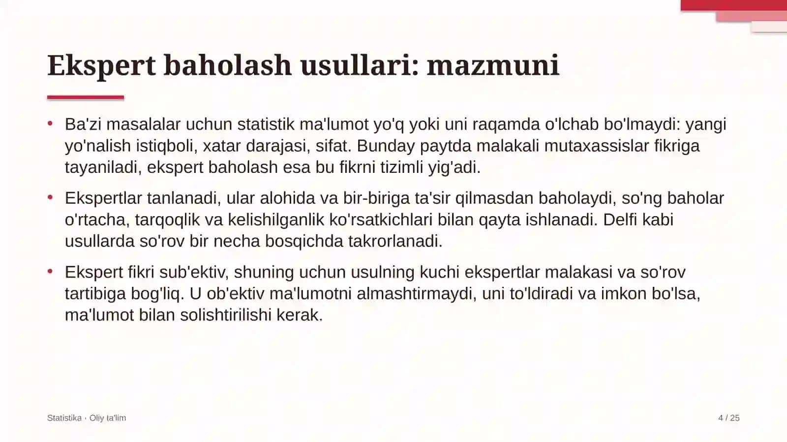 Sud tizimida ekspert baholash usullari 4