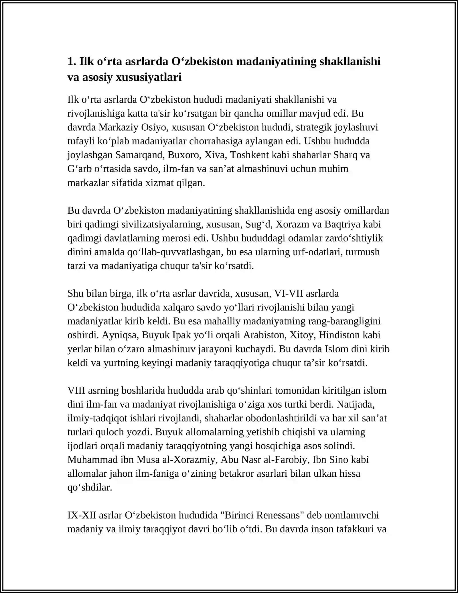 ILK O‘RTA ASRLARDA O‘ZBEKISTON MADANIYATI 4