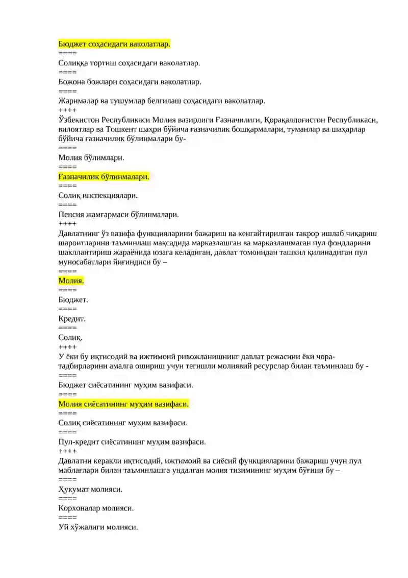 byudjet hisobi fanidan test 4