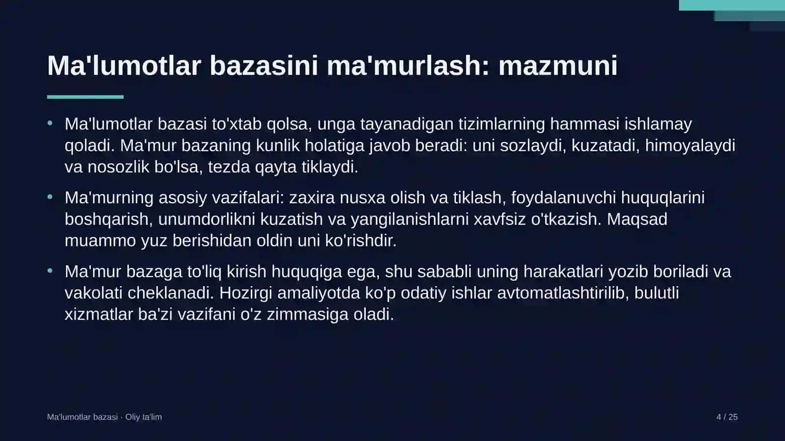 Davlat qo'riqxonalarida ma'lumotlar bazasini ma'murlash 4