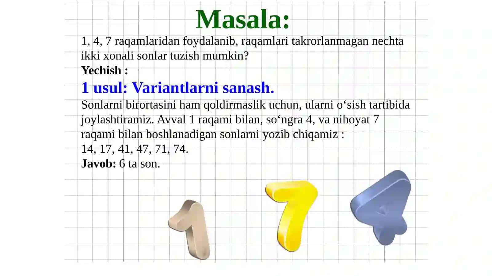 Tanlash usuli bilan kombinatorik masalalarni yechish (8-sinf) 4