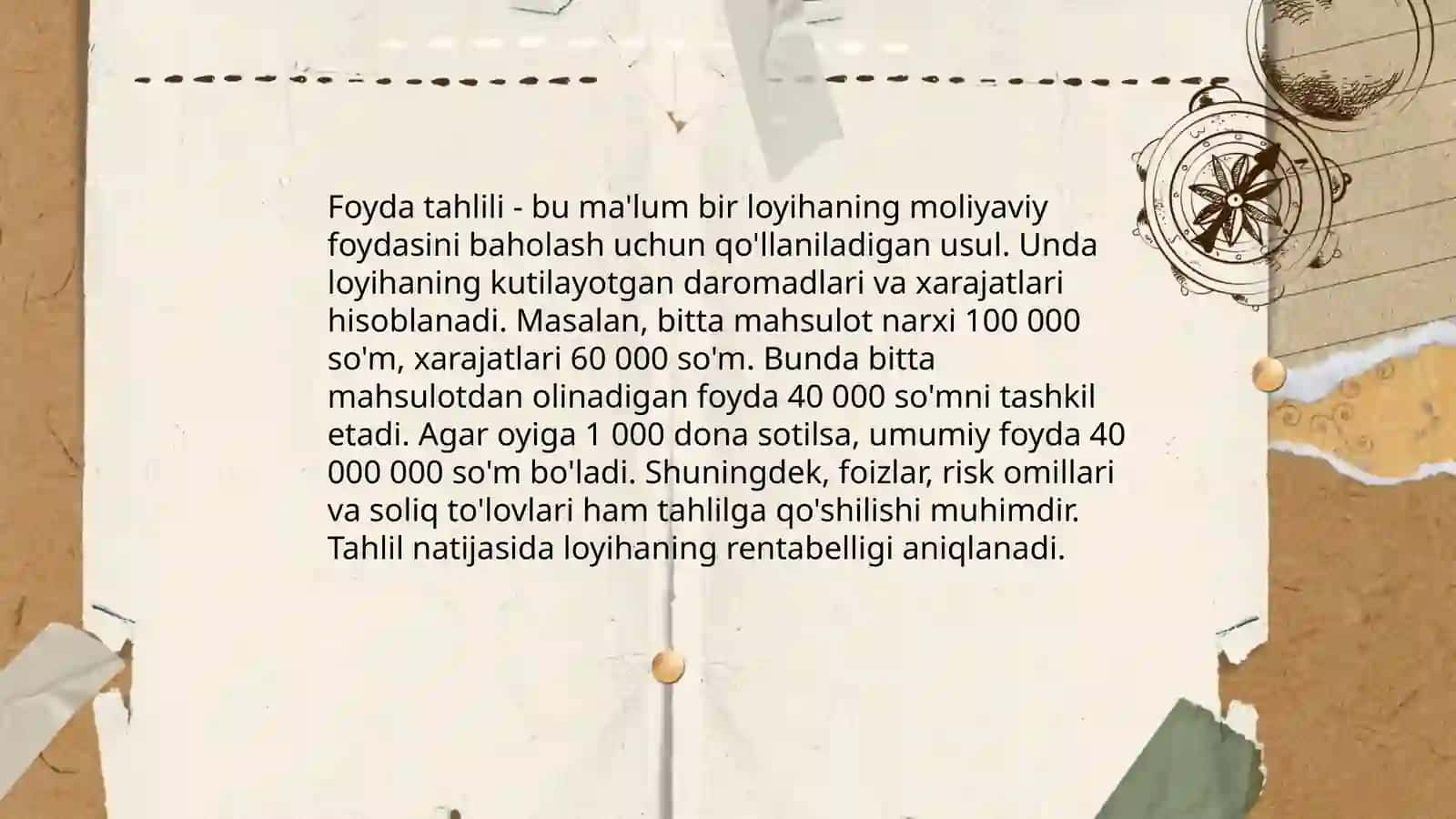 Xarajatlar va foyda hajmini tahlili 4