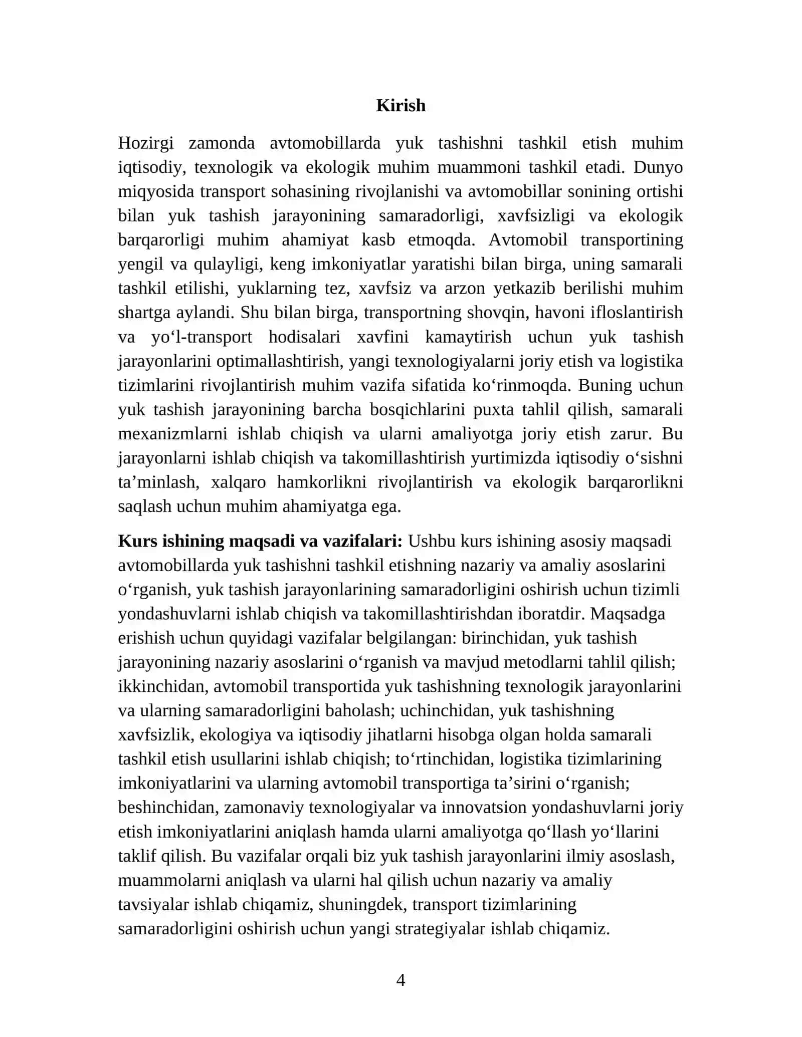 AVTOMOBILLARDA YUK TASHISHNI TASHKIL ETISH KURS ISHI 4