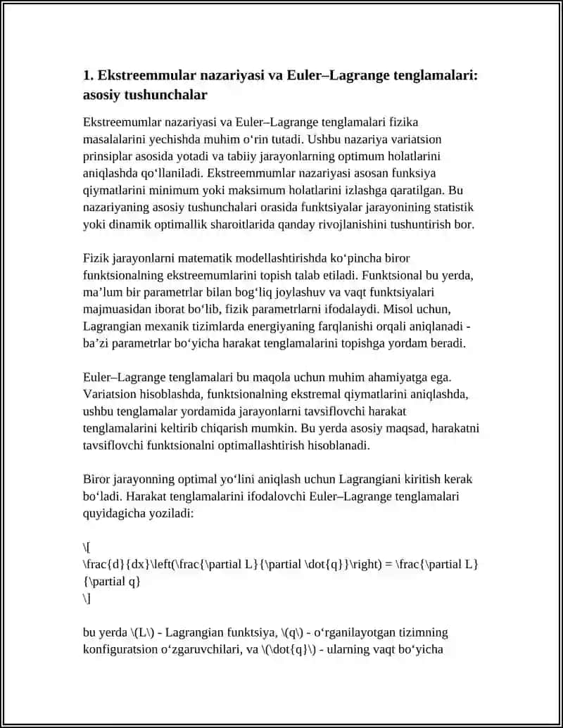 EKSTREMMUMLAR NAZARIYASINING FIZIKA MASALALARIGA TADBIQLARI 4