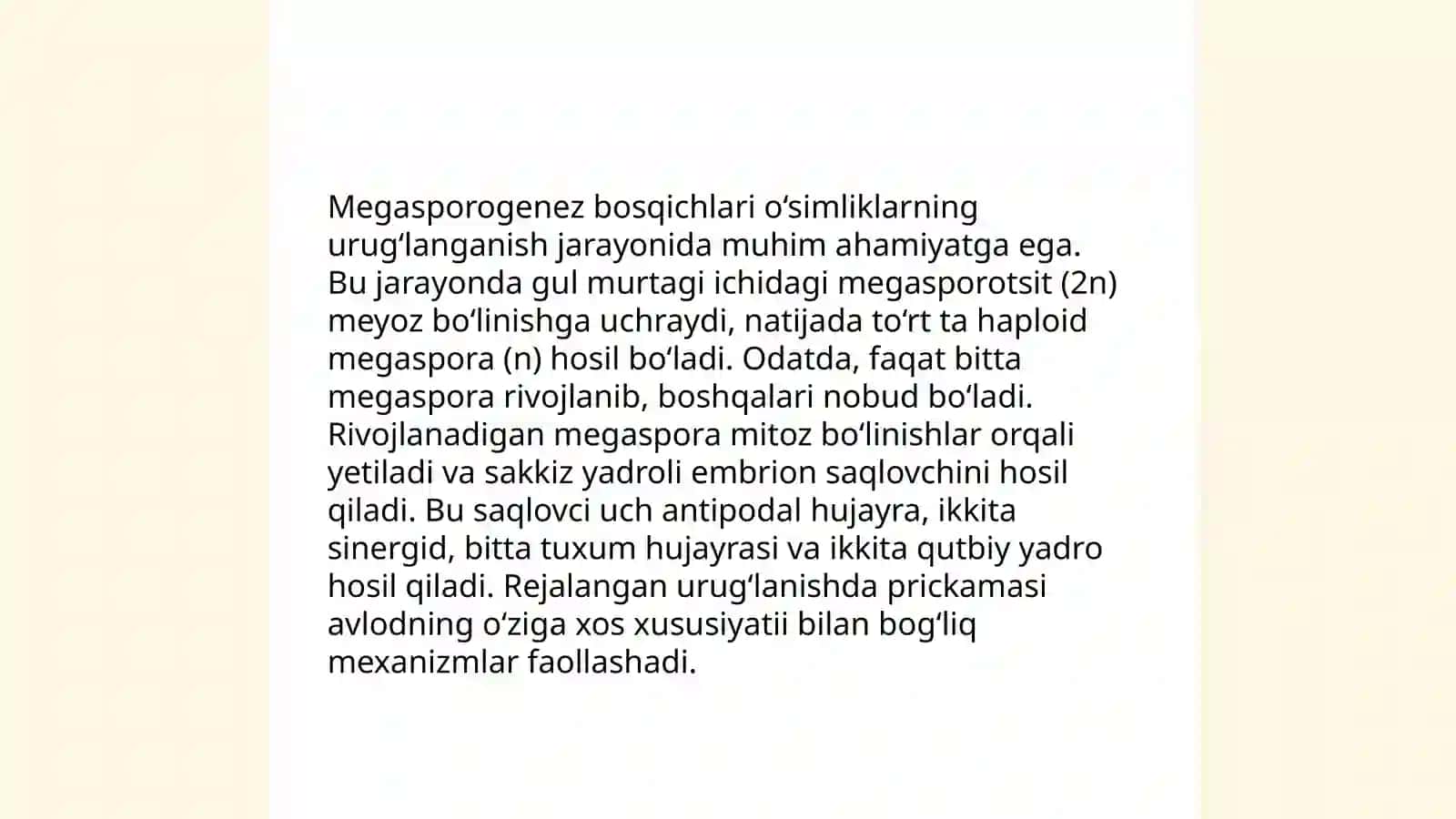 Megasporogenez va urugʻchi gametofitning rivojlanishi 4
