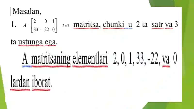 Matritsalar va ular ustida amallar. Determinantlar 4