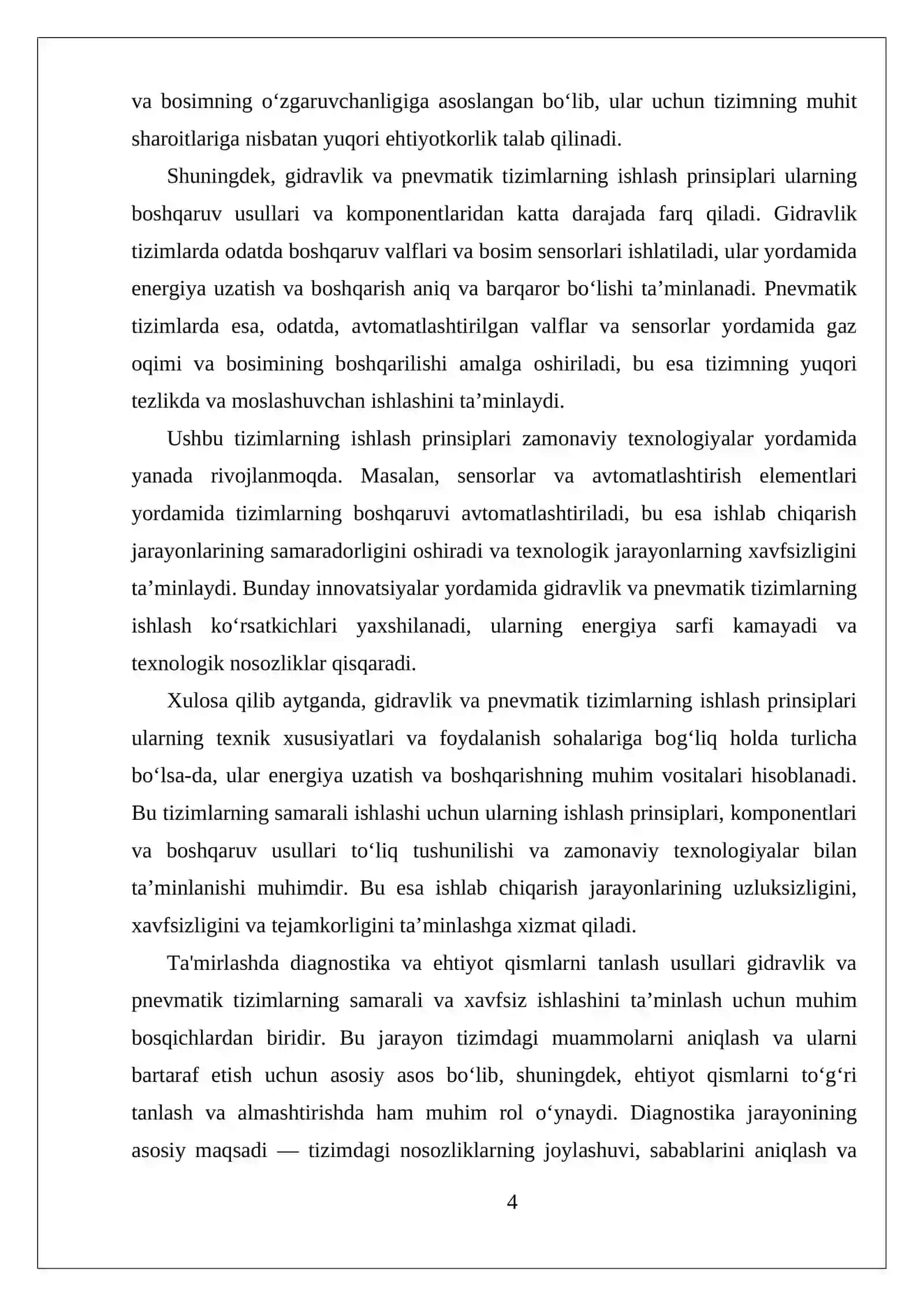 Gidravlik va pnevmatik tizimlarning ta'mirlash texnologiyasi 4