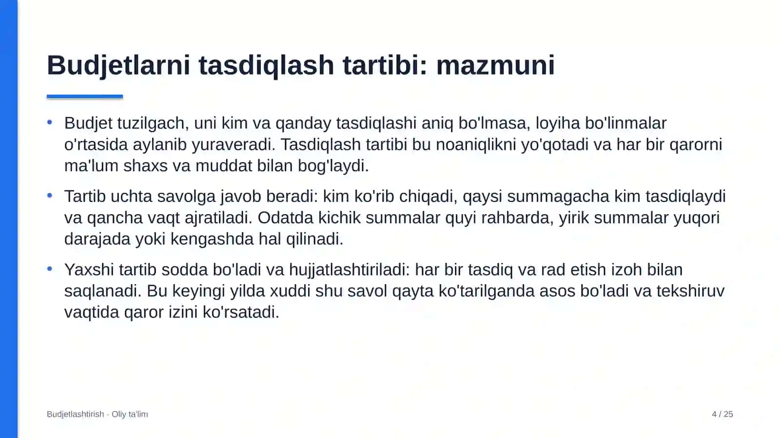 Budjetlashtirish · Oliy ta'lim 4