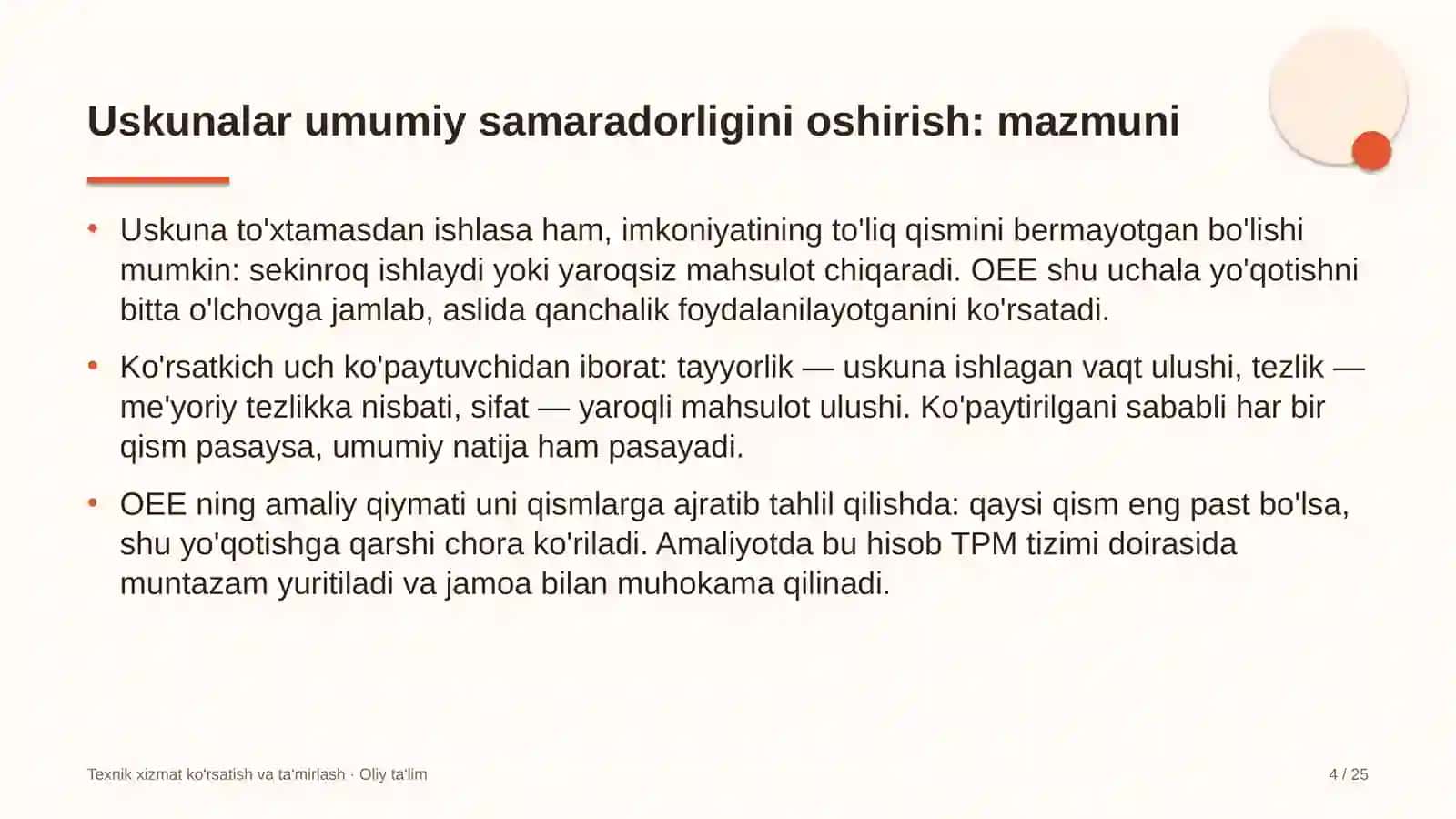 Elektronika sanoatida uskunalarning umumiy samaradorligini oshirish 4