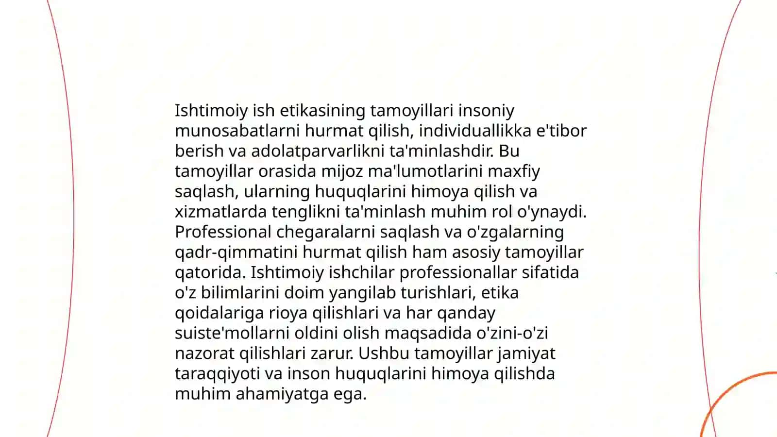 Axloqiy qadriyatlar ishtimoyi ish etikas amaliyoti asosi sifatda 4