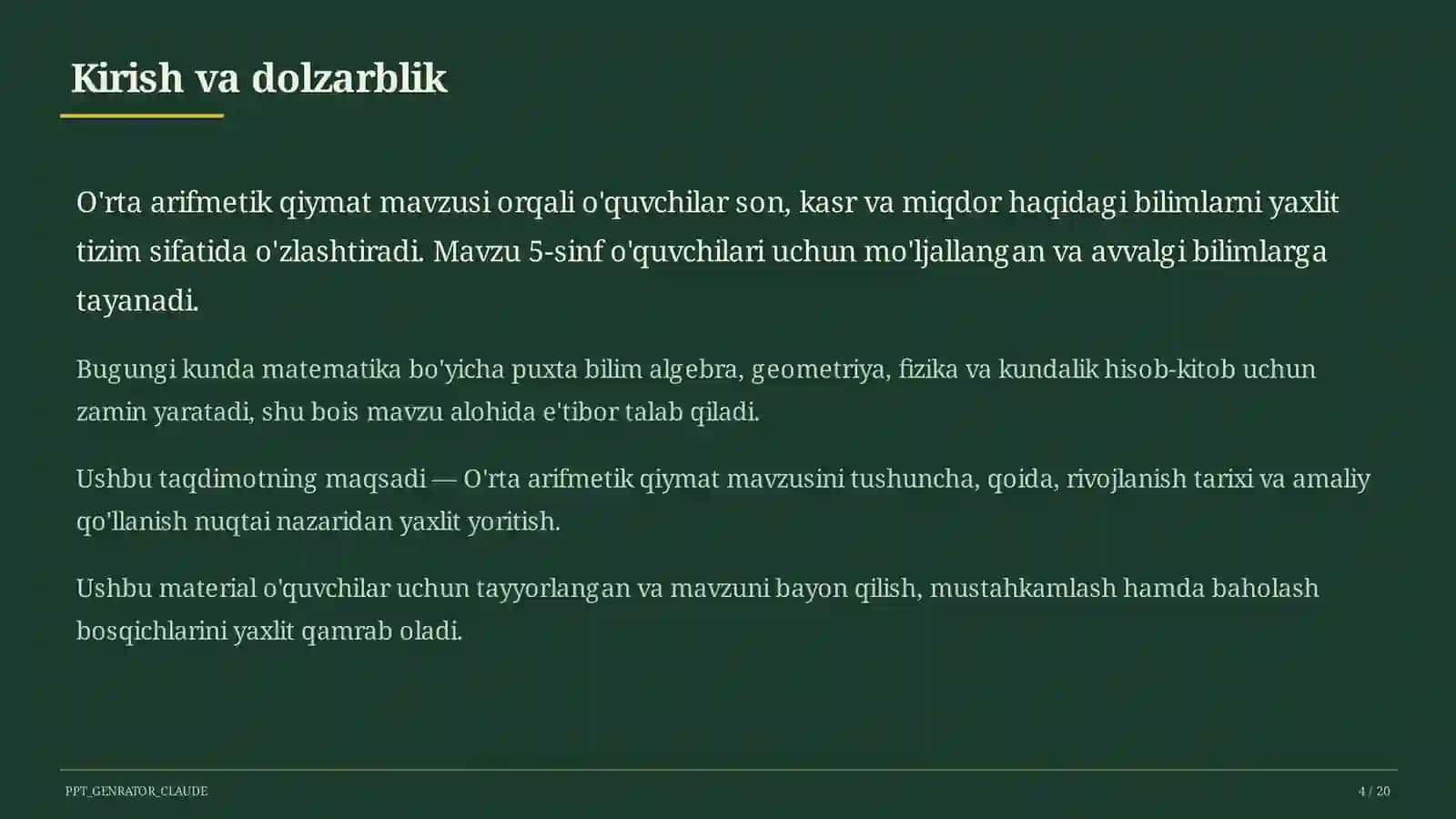O'rta arifmetik qiymat (5-sinf) 4