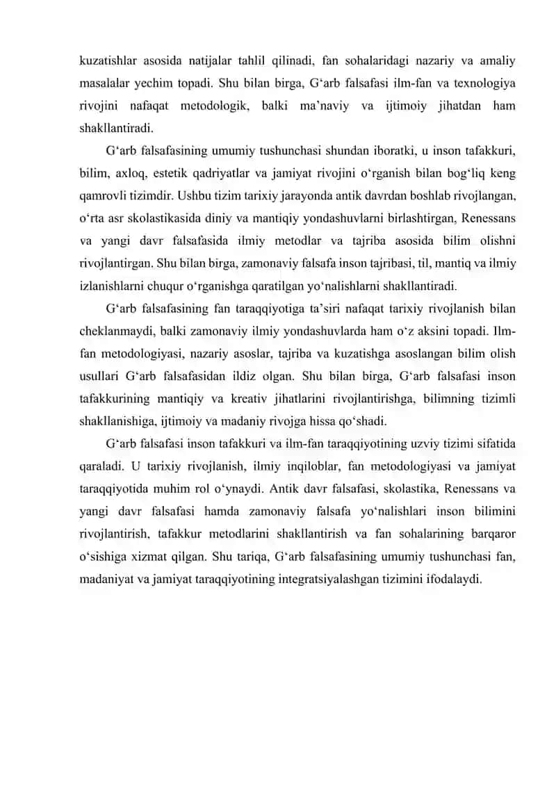 Gʻarb falsafasining ustuvor yoʻnalishlari va ularning fan taraqqiyotiga ta’siri 4