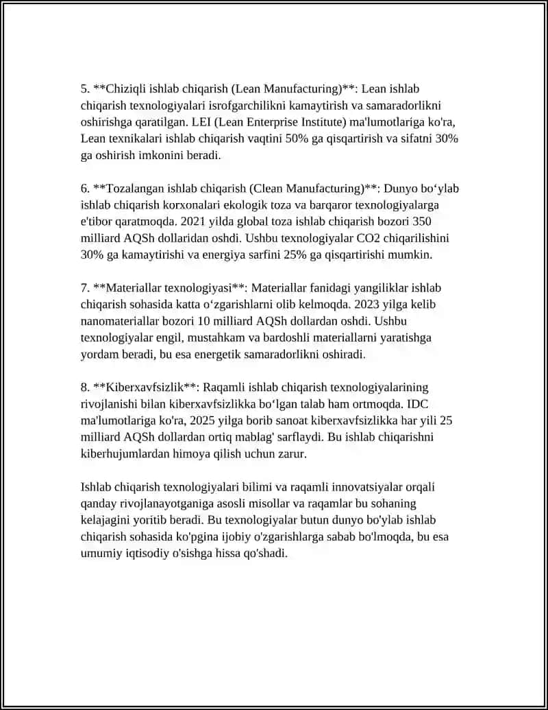 Ishlab chiqarish texnologiyalari 4