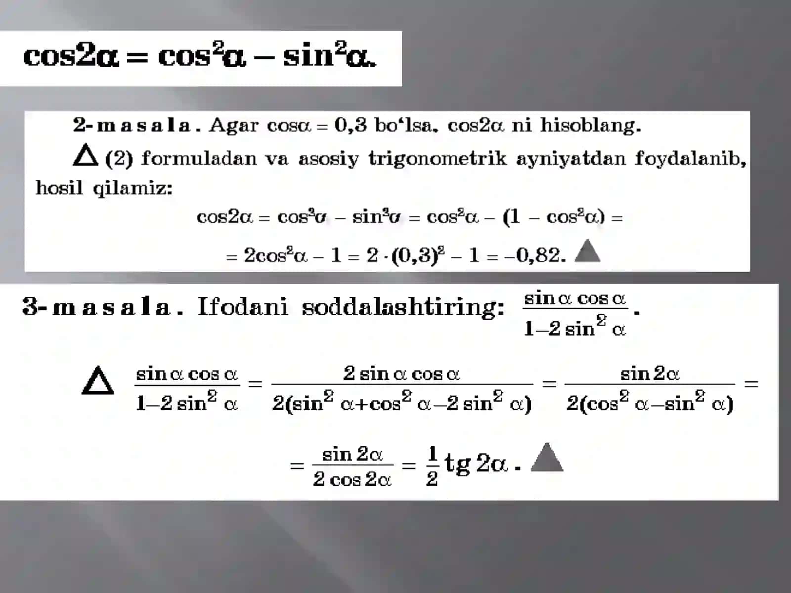Ikkilanganburchakningsinusivakosinusi 4