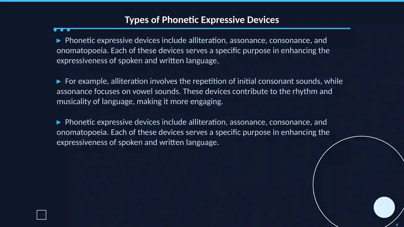Phonetic expressive means and stylistic devices 4