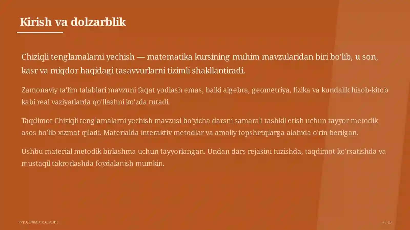 Chiziqli tenglamalarni yechish (6-sinf) 4