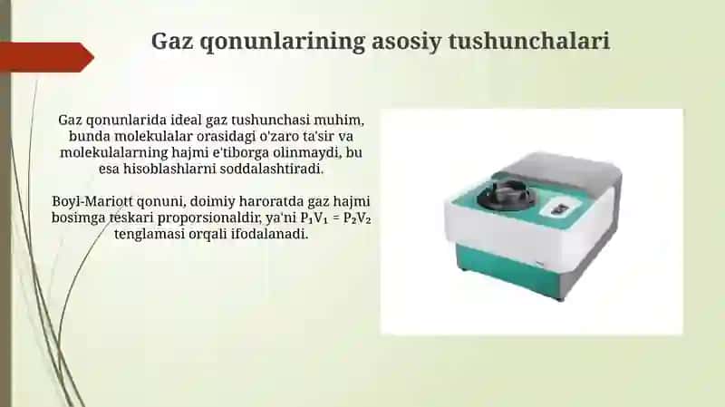 Gaz qonunlari, modda migdori, ekvivalent massalarini aniqlash 4