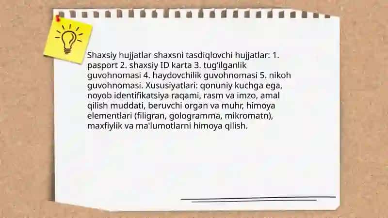 Hujjat turlari va xususiyatlari 4