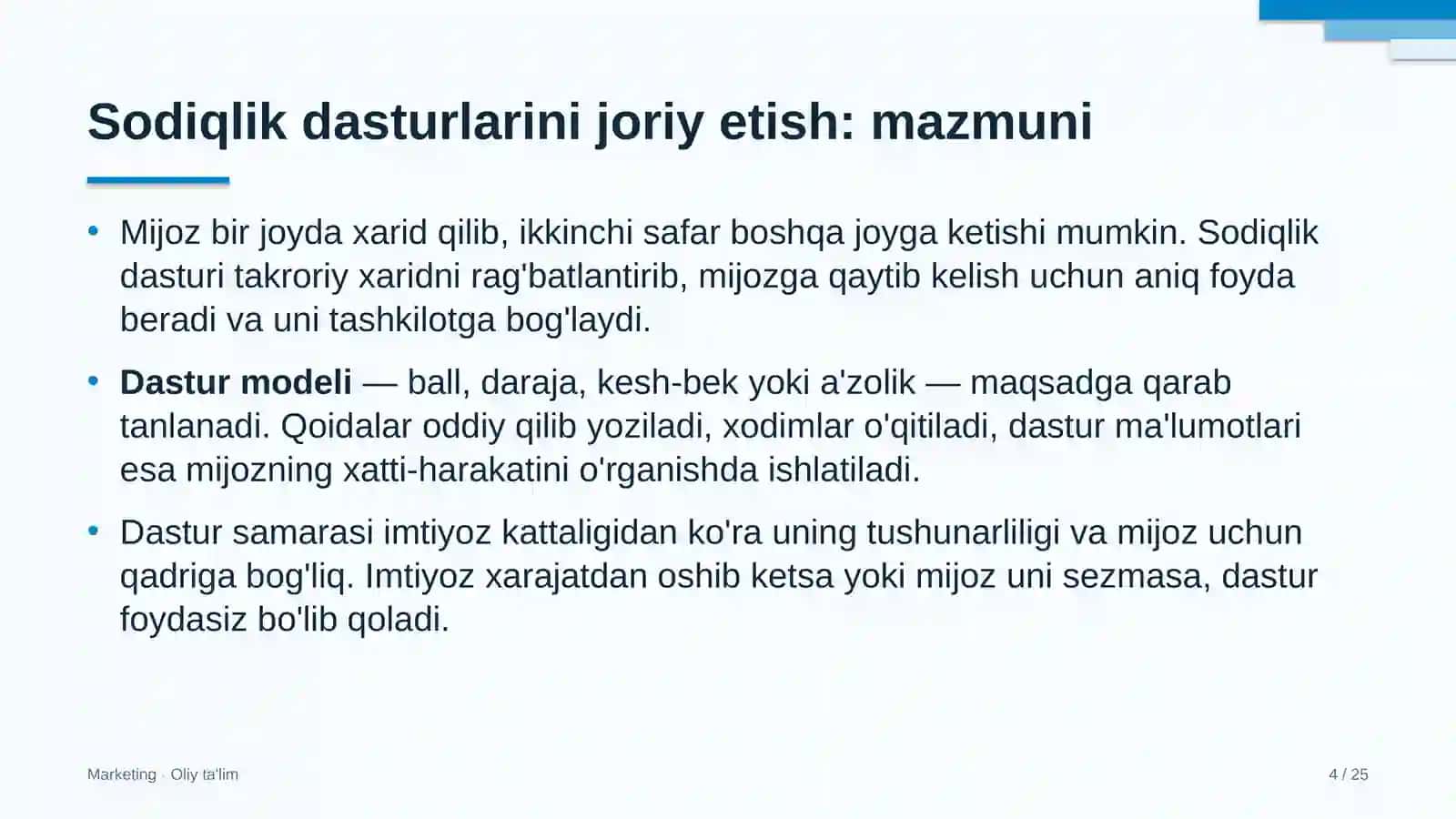 Gaz qazib olishda sodiqlik dasturlarini joriy etish 4
