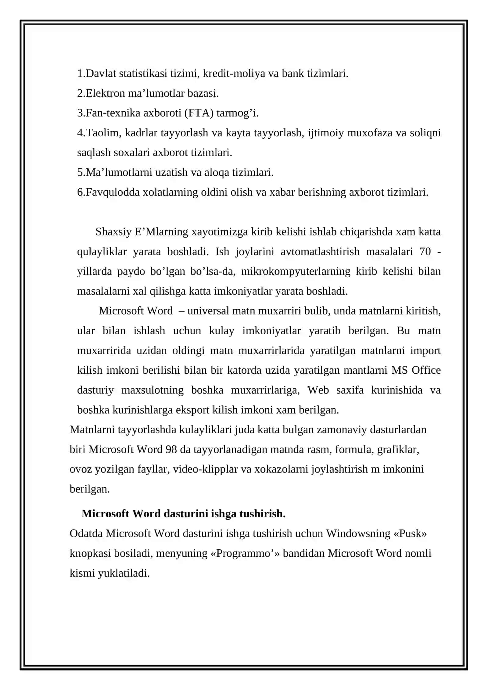 Microsoft Word 2003 dasturi imkoniyatlari 4