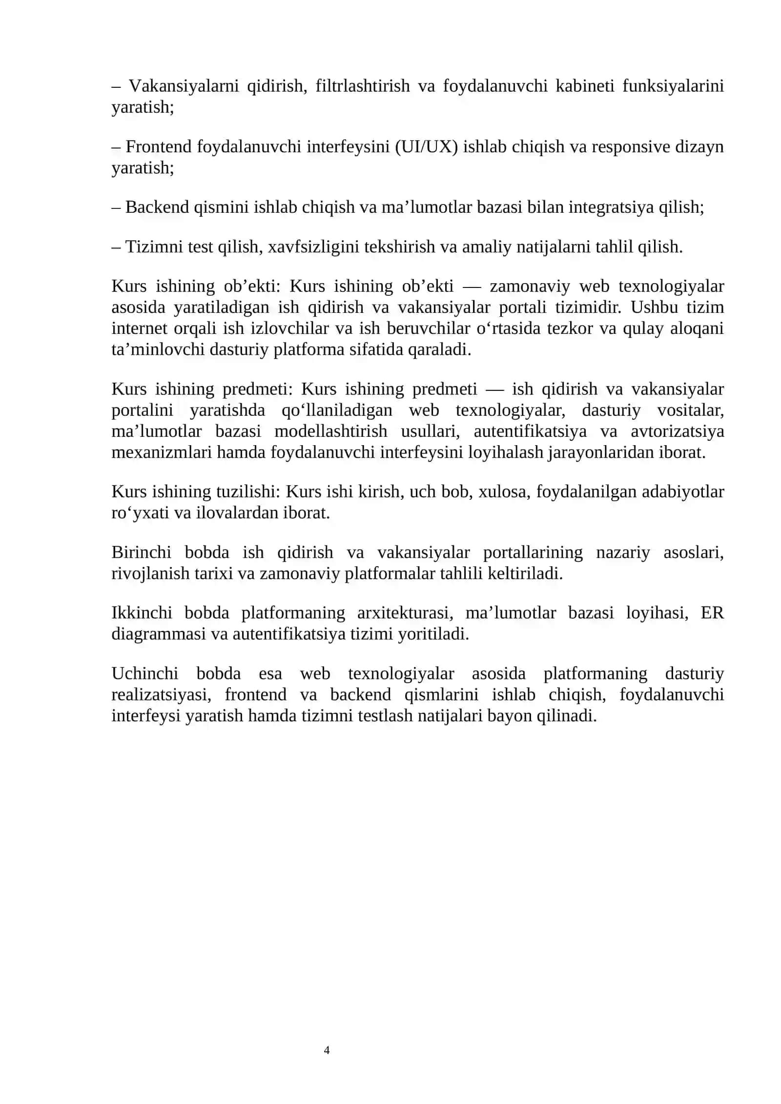 Web texnologiyalari fanidan tayyorlagan KURS ISHI 4