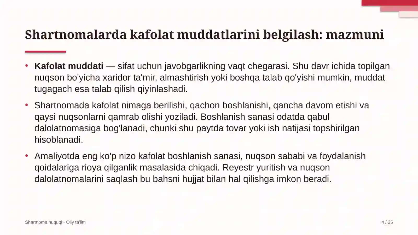 sanatoriylarda shartnomalarda kafolat muddatlarini belgilash 4726 4