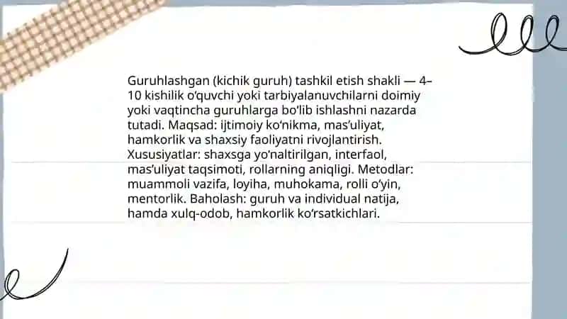 Tarbiyani tashkil etish shakllari 4