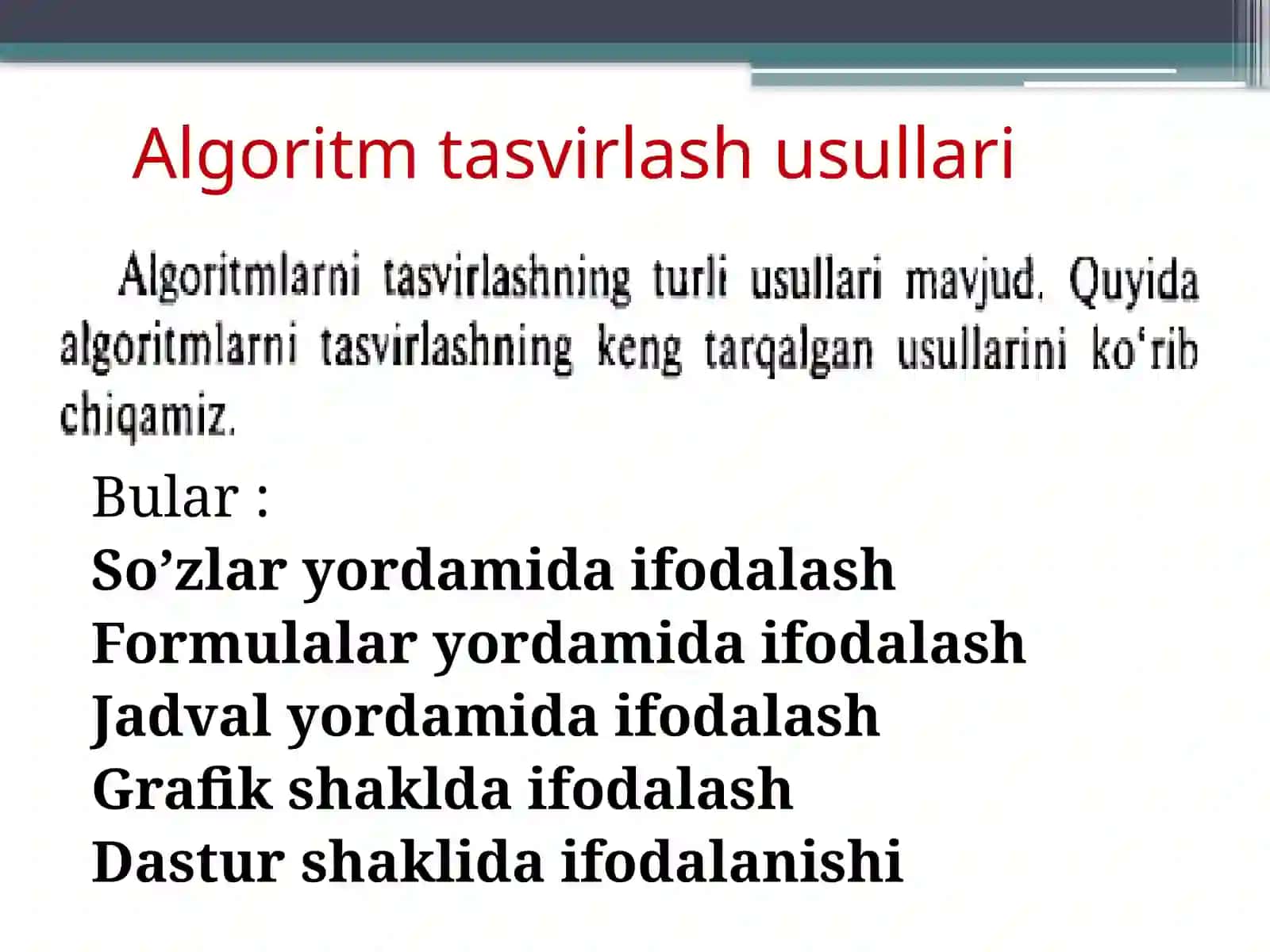 Algorimtishlabchiqishningo’zigaxosshakllari 4