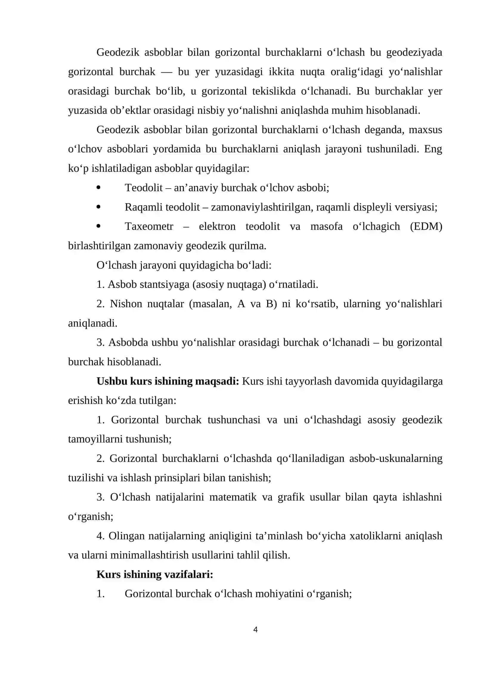 Geodezik asboblar bilan gorizontal burchaklarni o'lchash 4