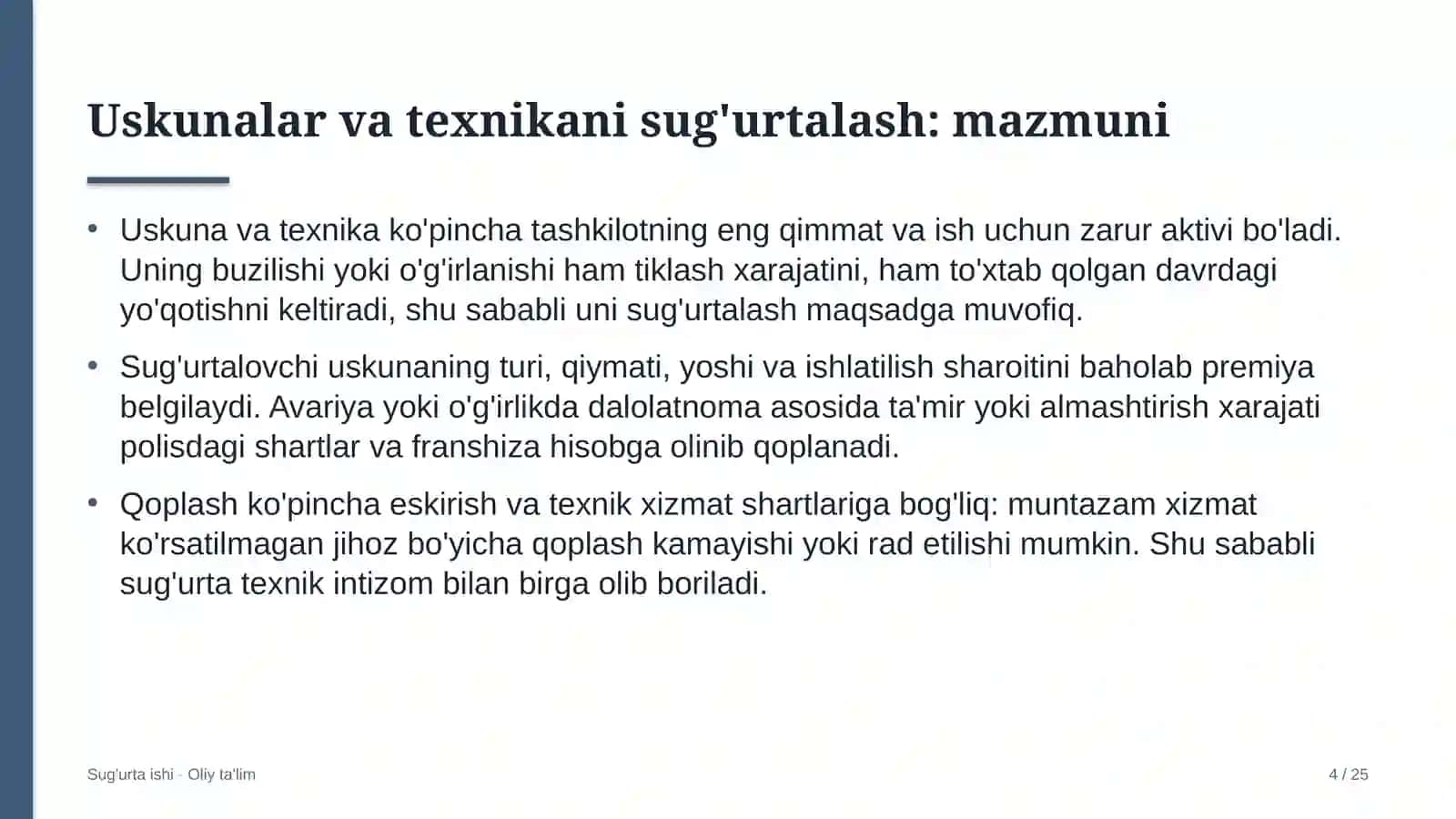 Avtomaktablarda uskunalar va texnikani sug'urtalash 4