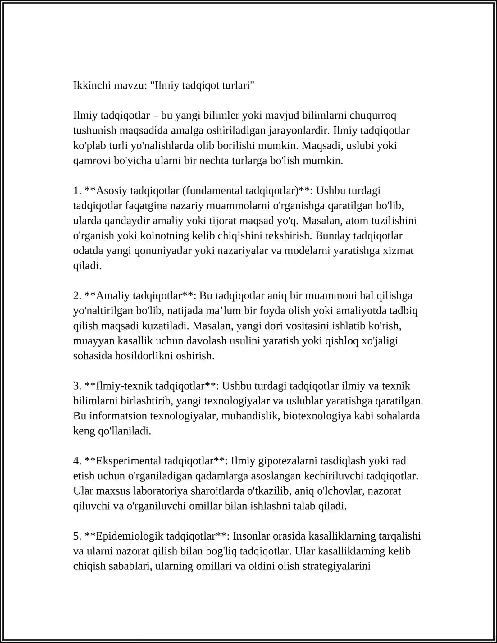 MUSTAQIL ISH Mavzu: TADQIQOTNI LOYIHALASH BOSQICHLARI 4
