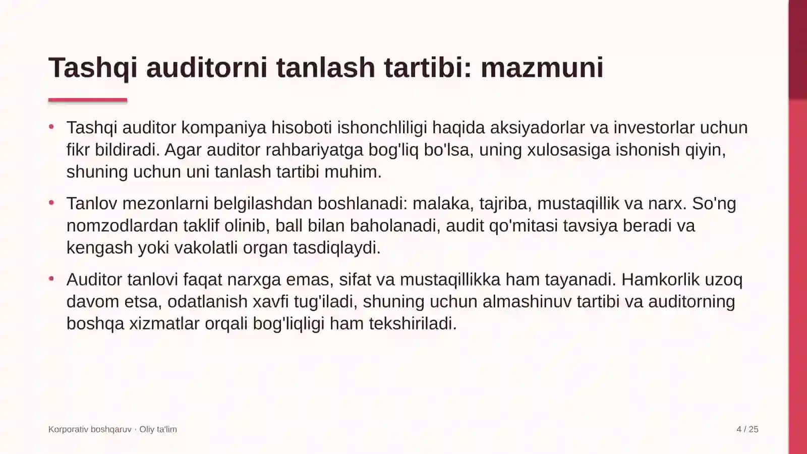 Import faoliyatida tashqi auditorni tanlash tartibi 4