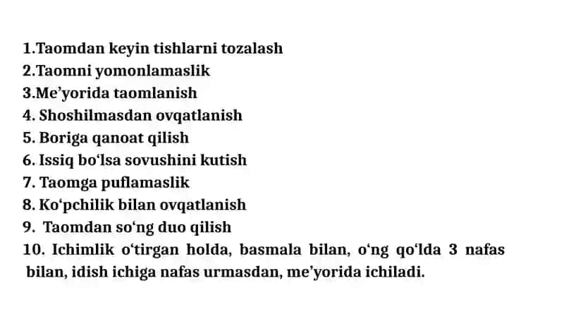 Taomlanish odoblari 4