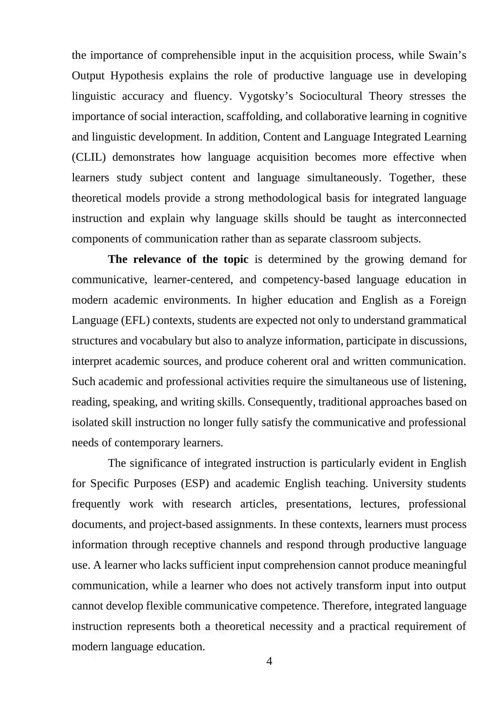 Theoretical models supporting integrated language instruction 4