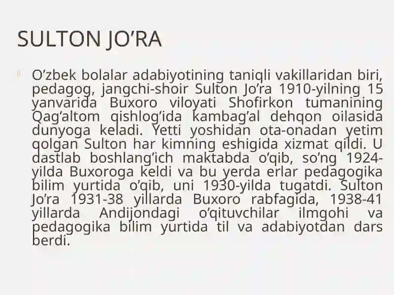 Sulton Jo‘ra, Zafar Diyor ijоdi 4