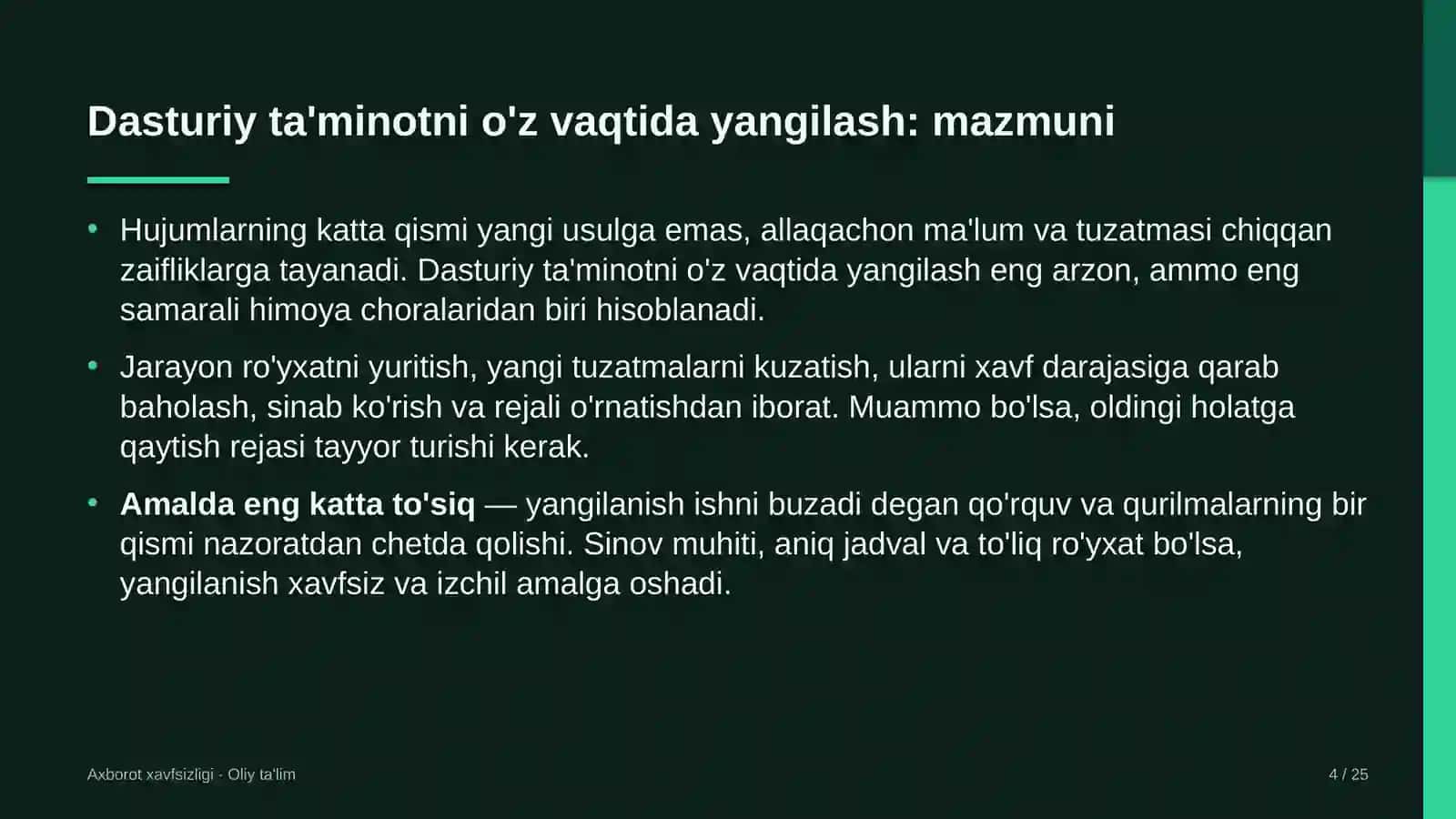 Baholash tashkilotlarida dasturiy ta'minotni o'z vaqtida yangilash 4