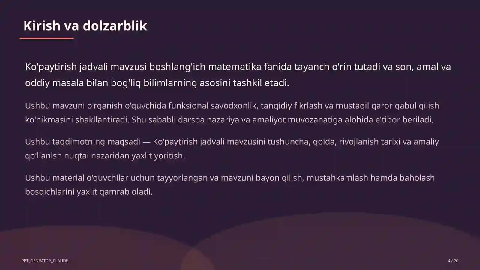 Ko'paytirish jadvali (2-sinf) 4