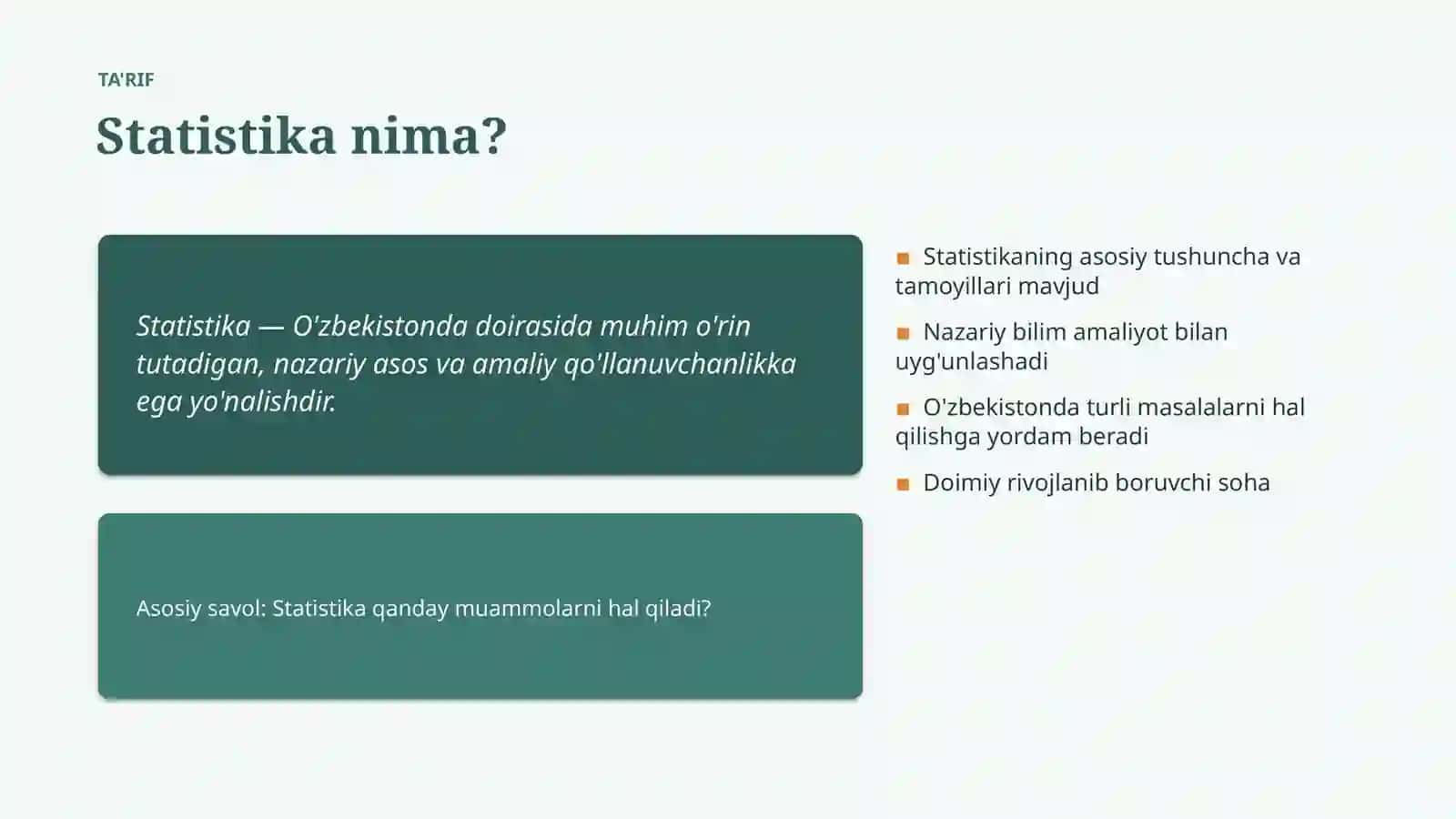 Statistika Rivojlanish bosqichlari 4