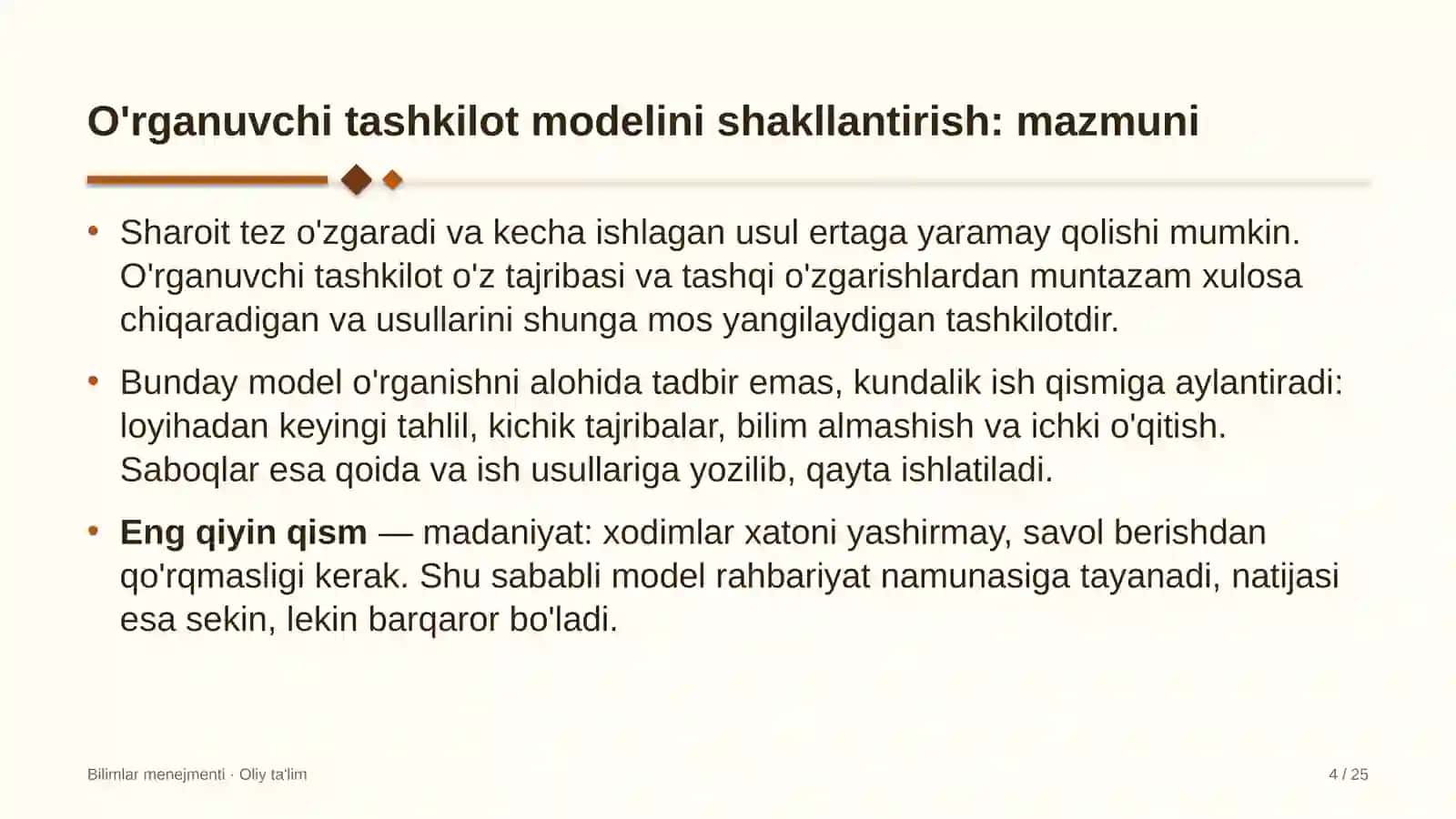 Dublyaj studiyalarida o'rganuvchi tashkilot modelini shakllantirish 4