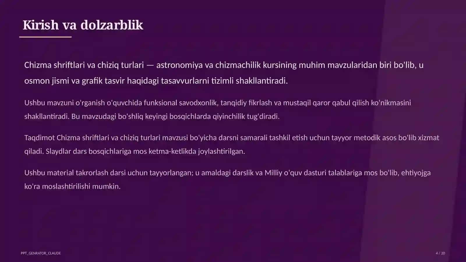 Chizma shriftlari va chiziq turlari (8-sinf) 4