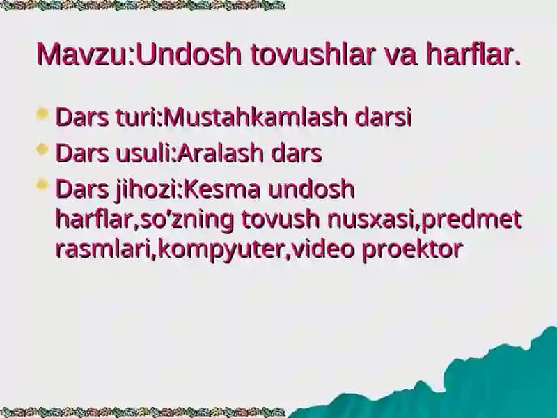 Undosh tovushlar va harflar 4