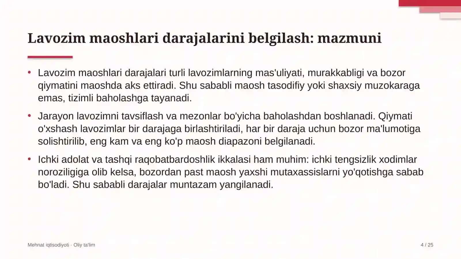 Limonchilikda lavozim maoshlari darajalarini belgilash 4