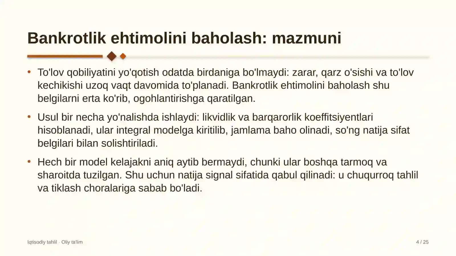Uran sanoatida bankrotlik ehtimolini baholash 4